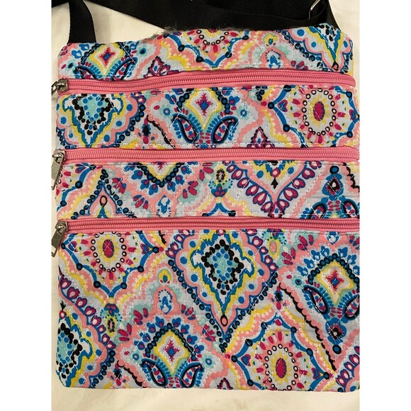 Crossbody Purse 4 Zipper Hipster Boho Stylish Hippie Bag Colorful Paisley - Picture 6 of 9